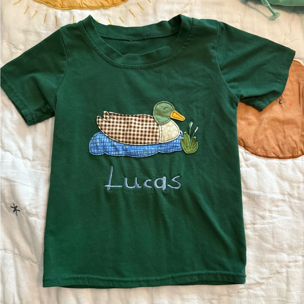 Green Duck Monogrammed Kids Shirt